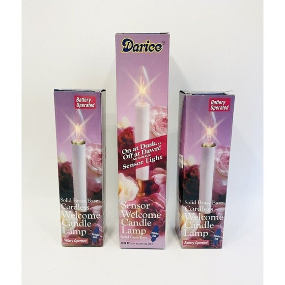 Darice Sensor Welcome Candle Lamps Solid Brass Base with Bulbs Set of 3 - Picture 1 of 6